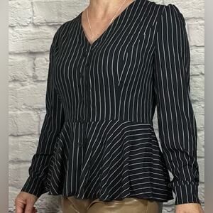 NWT Ann Taylor Navy and White Pinstriped Women's Top